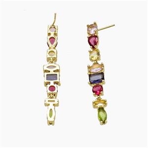 Copper Stud Earrings Pave Zirconia Gold Plated, approx 4-8mm, 50mm length [FD25185]