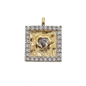 Copper Square Pendant Pave Zirconia Heart Gold Plated, approx 13mm [FD25244]