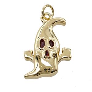 Halloween Ghost Charms Copper Pendant Pave Zirconia Gold Plated, approx 15-18mm [FD25246]