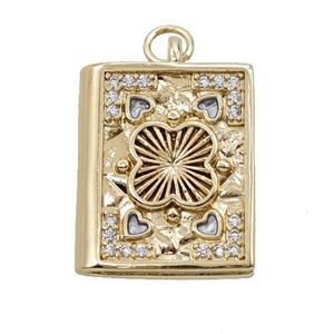 Books Charms Copper Pendant Pave Zirconia Gold Plated, approx 17-20mm [FD25268]