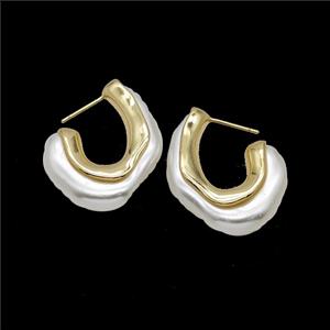 Copper C Stud Earrings Pave Pearlized Resin Gold Plated, approx 26-32mm [FD25276]