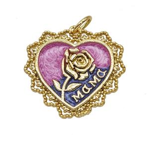 Copper Rose Flower Pendant Painted Heart Mama Gold Plated, approx 20mm [FD25290]