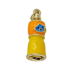 Copper Hourglass Pendant Orange Yellow Enamel Gold Plated, approx 9-20mm [FD25297]