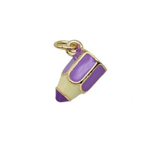 Copper Pencil Pendant Lavender Enamel Gold Plated, approx 6-10mm [FD25302]