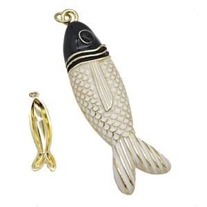 Copper Fish Pendant White Black Enamel Gold Plated, approx 14-50mm [FD25317]