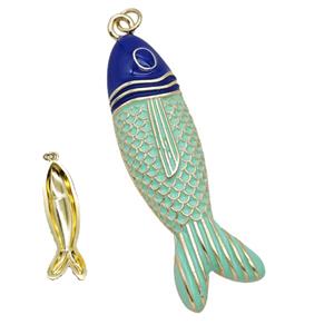 Copper Fish Pendant Green Blue Enamel Gold Plated, approx 14-50mm [FD25319]