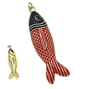 Copper Fish Pendant Red Black Enamel Gold Plated, approx 14-50mm [FD25323]