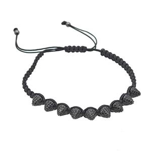 Black Nylon Braided Bracelet With Copper Spike Studs Pave Zirconia Adjustable, approx 7mm, 22-29cm length [FD25337]