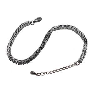 Copper Bracelet Pave Crystal Glass Black Plated, approx 3mm, 17-22cm length [FD25341]