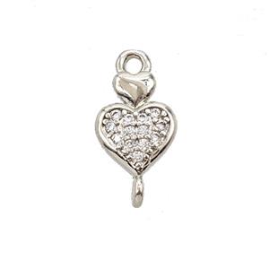 Copper Heart Connector Pave Zirconia Platinum Plated, approx 7-15mm [FD25434]