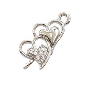 Copper Heart Connector Pave Zirconia Platinum Plated, approx 8-18mm [FD25438]