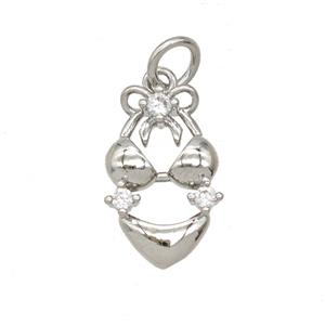 Bikini Charms Copper Underwear Pendant Pave Zirconia Platinum Plated, approx 10-17mm [FD25442]