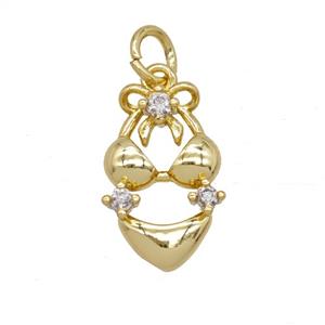 Bikini Charms Copper Underwear Pendant Pave Zirconia Gold Plated, approx 10-17mm [FD25443]