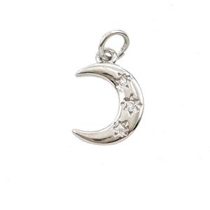 Copper Moon Pendant Pave Zirconia Platinum Plated, approx 10-12mm [FD25446]