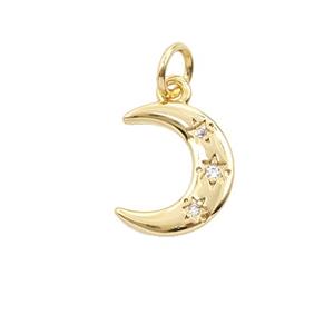 Copper Moon Pendant Pave Zirconia Gold Plated, approx 10-12mm [FD25447]