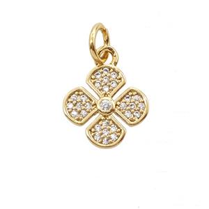 Copper Clover Pendant Pave Zirconia Gold Plated, approx 11mm [FD25459]