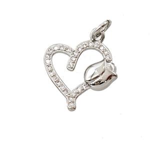 Copper Heart Tulip Pendant Pave Zirconia Platinum Plated, approx 14mm [FD25464]