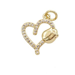 Copper Heart Tulip Pendant Pave Zirconia Gold Plated, approx 14mm [FD25465]