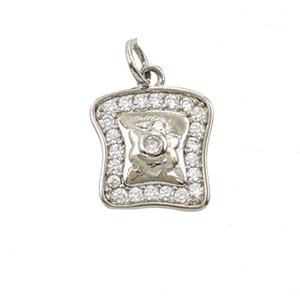 Breakfast Bread Charms Copper Pendant Pave Zirconia Platinum Plated, approx 13mm [FD25472]
