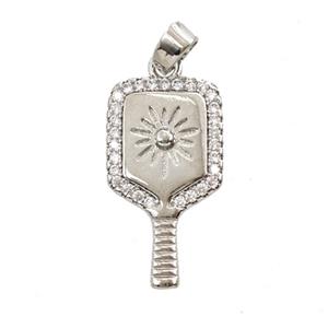 Pickleball Paddle Charms Copper Pendant Pave Zirconia Sports Platinum Plated, approx 11-19mm [FD25474]