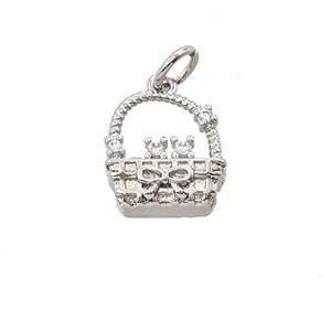 Basket Charms Copper Pendant Pave Zirconia Bowknot Platinum Plated, approx 11-12mm [FD25476]