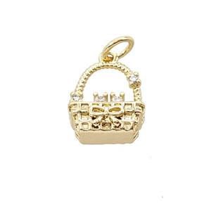 Basket Charms Copper Pendant Pave Zirconia Bowknot Gold Plated, approx 11-12mm [FD25477]