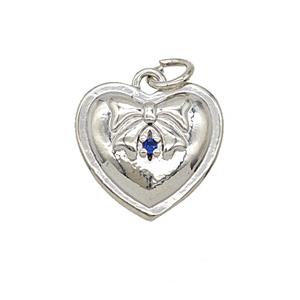 Copper Heart Pendant Pave Zirconia Bowknot Platinum Plated, approx 14.5mm [FD25478]