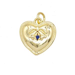 Copper Heart Pendant Pave Zirconia Bowknot Gold Plated, approx 14.5mm [FD25479]