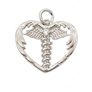 Copper Heart Wings Pendant Pave Zirconia Platinum Plated, approx 15-17.5mm [FD25482]
