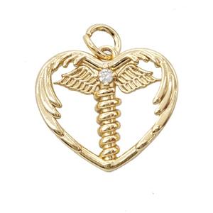 Copper Heart Wings Pendant Pave Zirconia Gold Plated, approx 15-17.5mm [FD25483]