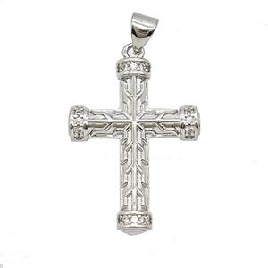 Copper Cross Pendant Pave Zirconia Platinum Plated, approx 20-27mm [FD25488]