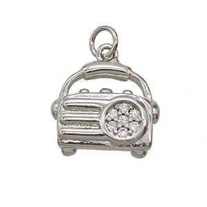 Radio Charms Copper Pendant Pave Zirconia Platinum Plated, approx 14-16mm [FD25492]