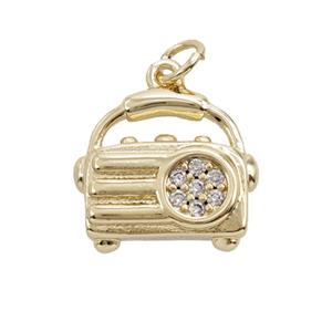Radio Charms Copper Pendant Pave Zirconia Gold Plated, approx 14-16mm [FD25493]