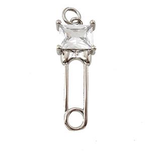 Copper Safety Pin Pave Crystal Glass Platinum Plated, approx 10-26mm [FD25494]