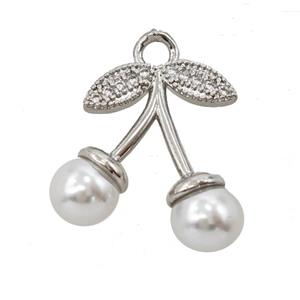 Copper Cherry Pendant Pave Resin Platinum Plated, approx 15-18mm [FD25496]