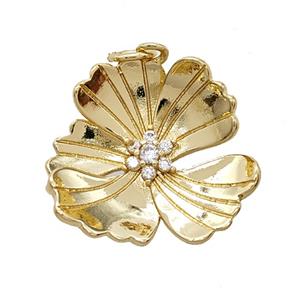 Copper Hibiscus Flower Pendant Pave Zirconia Gold Plated, approx 22mm [FD25498]