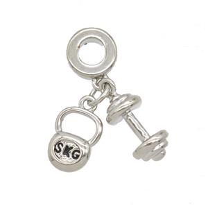 Weightlifting Barbell Charms Copper Pendant Sports Platinum Plated, approx 8mm, 6-14mm, 8mm dia [FD25505]