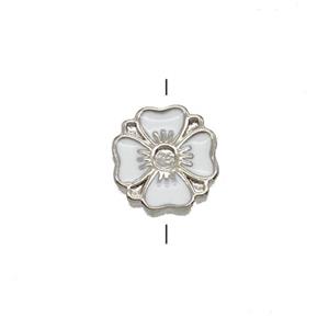 Copper Clover Beads White Enamel Platinum Plated, approx 7mm [FD25509]