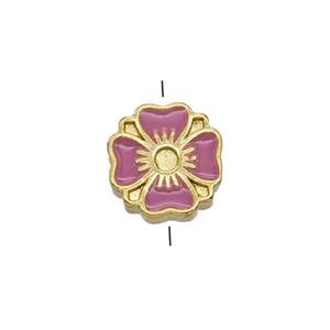 Copper Clover Beads Pink Enamel Gold Plated, approx 7mm [FD25514]