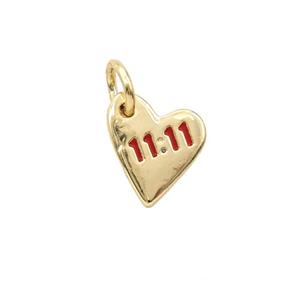 Copper Heart Pendant Double Eleven 11 Red Enamel Gold Plated, approx 8-10mm [FD25516]