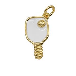 Pickleball Paddle Charms Copper Pendant White Enamel Sports Gold Plated, approx 10-16mm [FD25517]