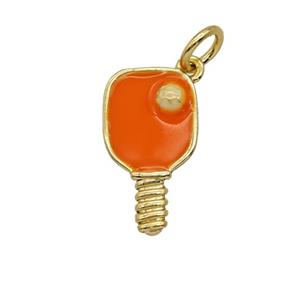Pickleball Paddle Charms Copper Pendant Orange Enamel Sports Gold Plated, approx 10-16mm [FD25518]