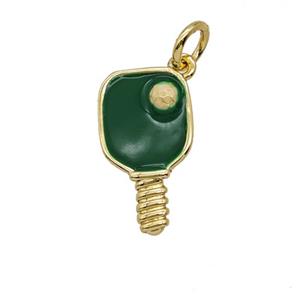 Pickleball Paddle Charms Copper Pendant Green Enamel Sports Gold Plated, approx 10-16mm [FD25519]
