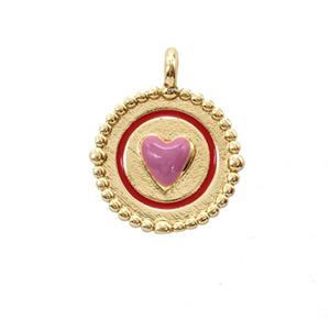 Copper Heart Pendant Pink Enamel Circle Gold Plated, approx 15mm [FD25523]