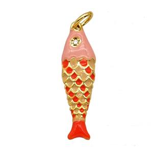Copper Fish Pendant Red Pink Enamel Gold Plated, approx 7-25mm [FD25537]