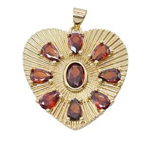 Copper Heart Pendant Pave Orange Zirconia Gold Plated, approx 28mm [FD25554]