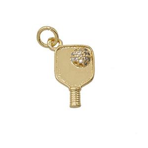 Copper Pickleball Paddle Pendant Pave Zirconia Gold Plated, approx 9-14mm [FD25559]