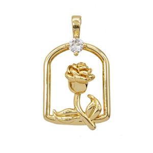 Copper Rose Flower Pendant Pave Zirconia Gold Plated, approx 15-24mm [FD25569]