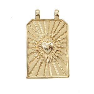 Copper Heart Pendant Sunray Rectangle 2loops Gold Plated, approx 18-29mm [FD25584]