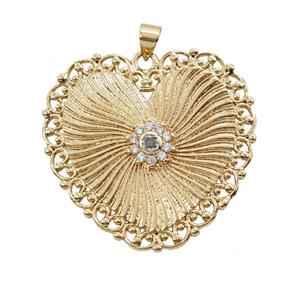 Copper Heart Pendant Pave Zirconia Gold Plated, approx 35mm [FD25590]